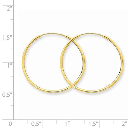14k yellow gold diamond cut satin endless round hoop earrings 27mm x 1.25mm