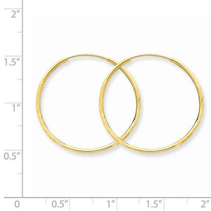 14k Yellow Gold Diamond Cut Satin Endless Round Hoop Earrings 27mm x 1.25mm