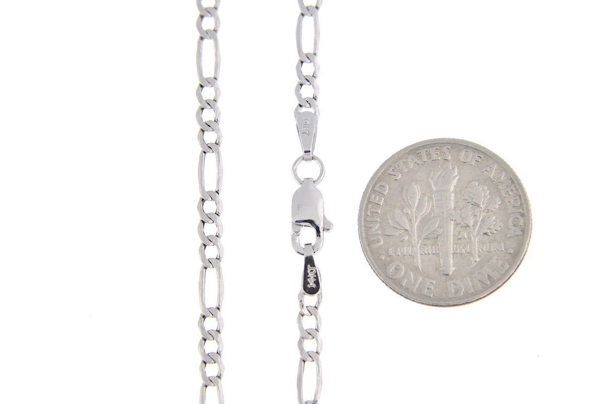 14k white gold 2.5mm lightweight figaro bracelet anklet choker necklace pendant chain