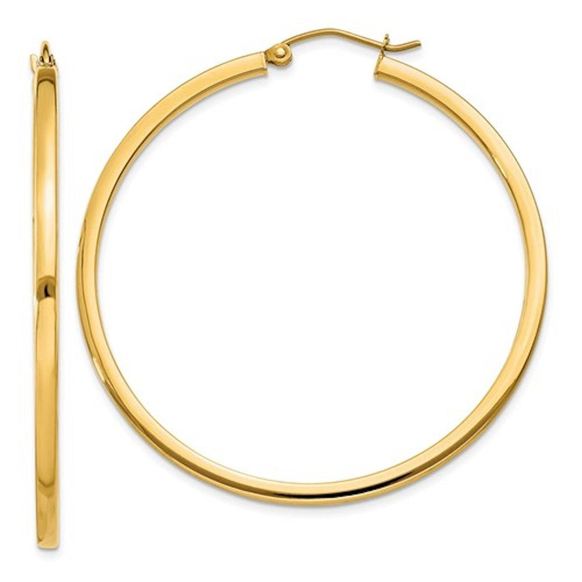 14k yellow gold square tube round hoop earrings 45mm x 2mm