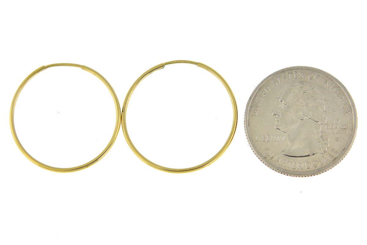 14k yellow gold round endless hoop earrings 20mm x 1.25mm