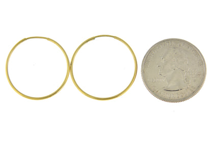 14k yellow gold round endless hoop earrings 20mm x 1.25mm