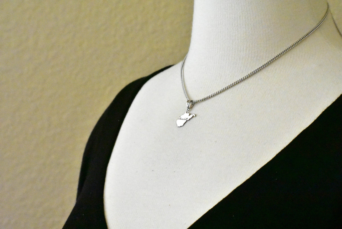 14k gold or sterling silver west virginia wv state map pendant charm personalized monogram
