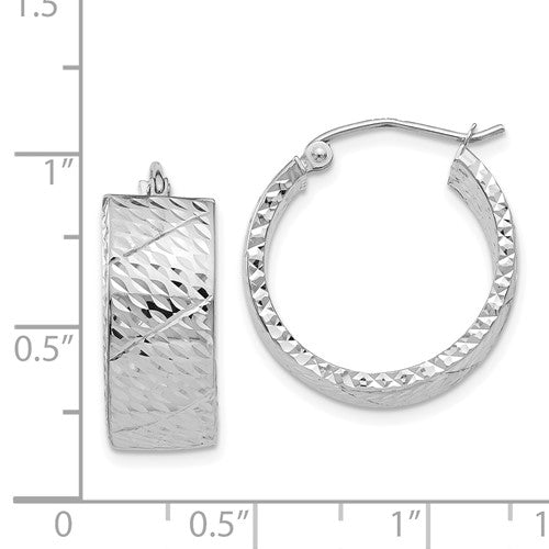 14k white gold diamond cut modern contemporary round hoop earrings
