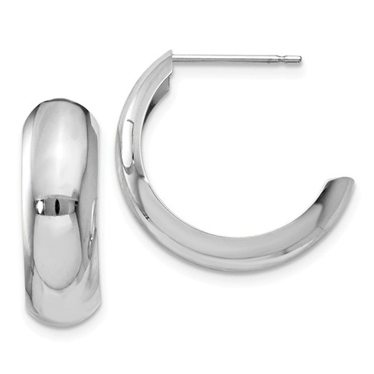 14k white gold j hoop earrings post push back