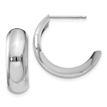 14k white gold j hoop earrings post push back