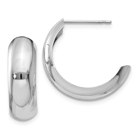14k white gold j hoop earrings post push back