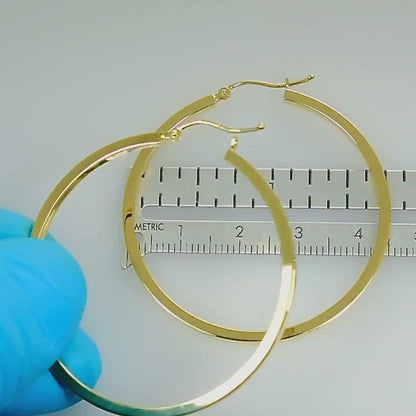 14k Yellow Gold Square Tube Round Hoop Earrings 45mm x 2mm