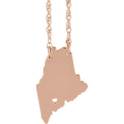 14k gold 10k gold silver maine state map necklace heart personalized city