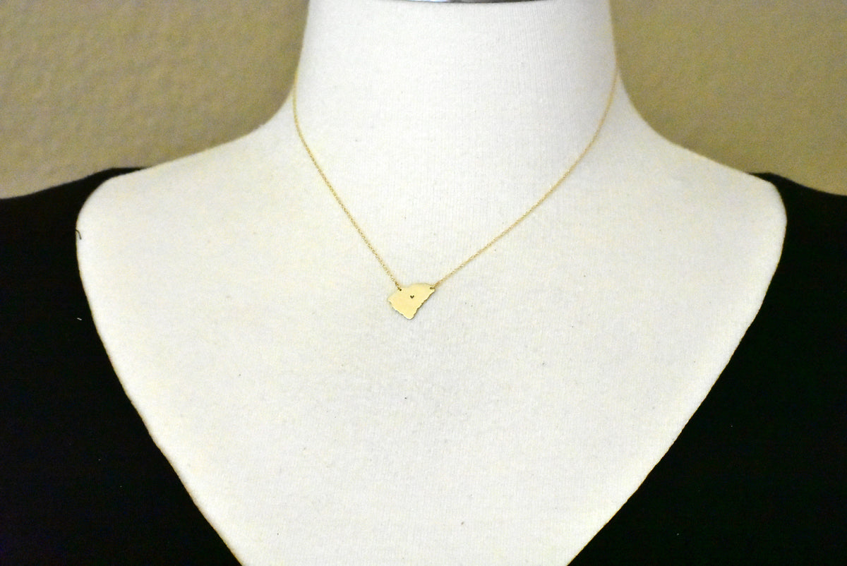 14k gold 10k gold silver south carolina sc state map necklace heart personalized city