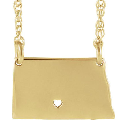 14k gold 10k gold silver north dakota nd state map necklace heart personalized city