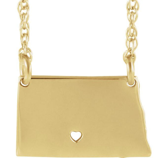14k gold 10k gold silver north dakota nd state map necklace heart personalized city