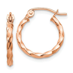 14K Rose Gold Fancy Twisted Hoop Earrings 15mm x 2mm