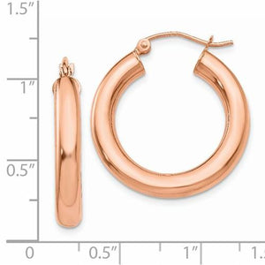 14K Rose Gold Classic Round Hoop Earrings 25mm x 4mm