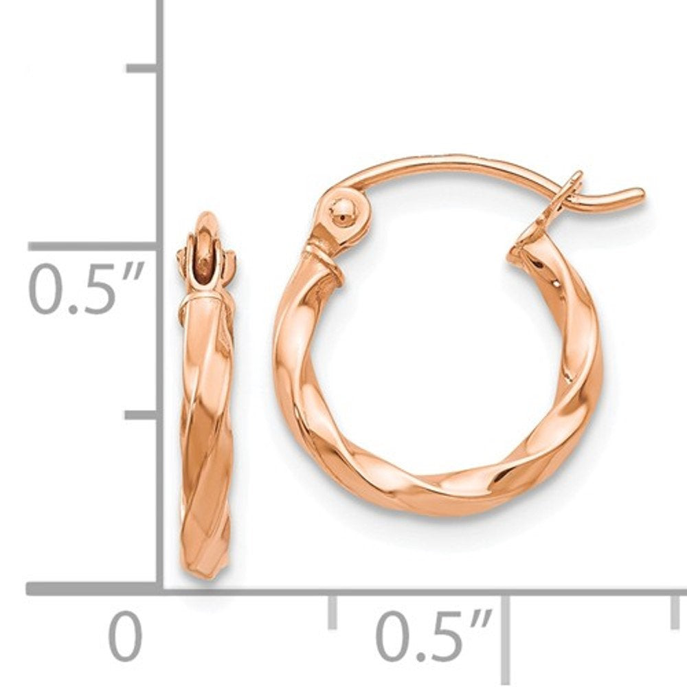 14k rose gold fancy twisted hoop earrings 12mm x 2mm