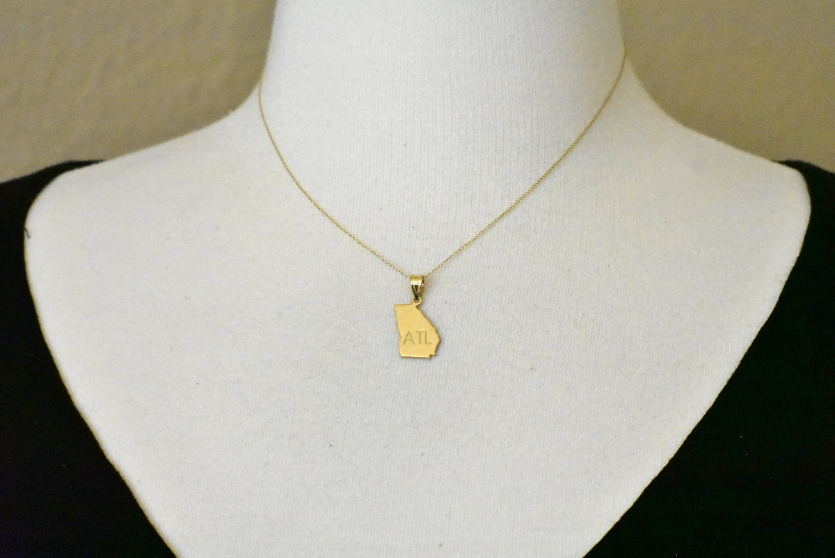 14k gold or sterling silver georgia ga state map pendant charm personalized monogram