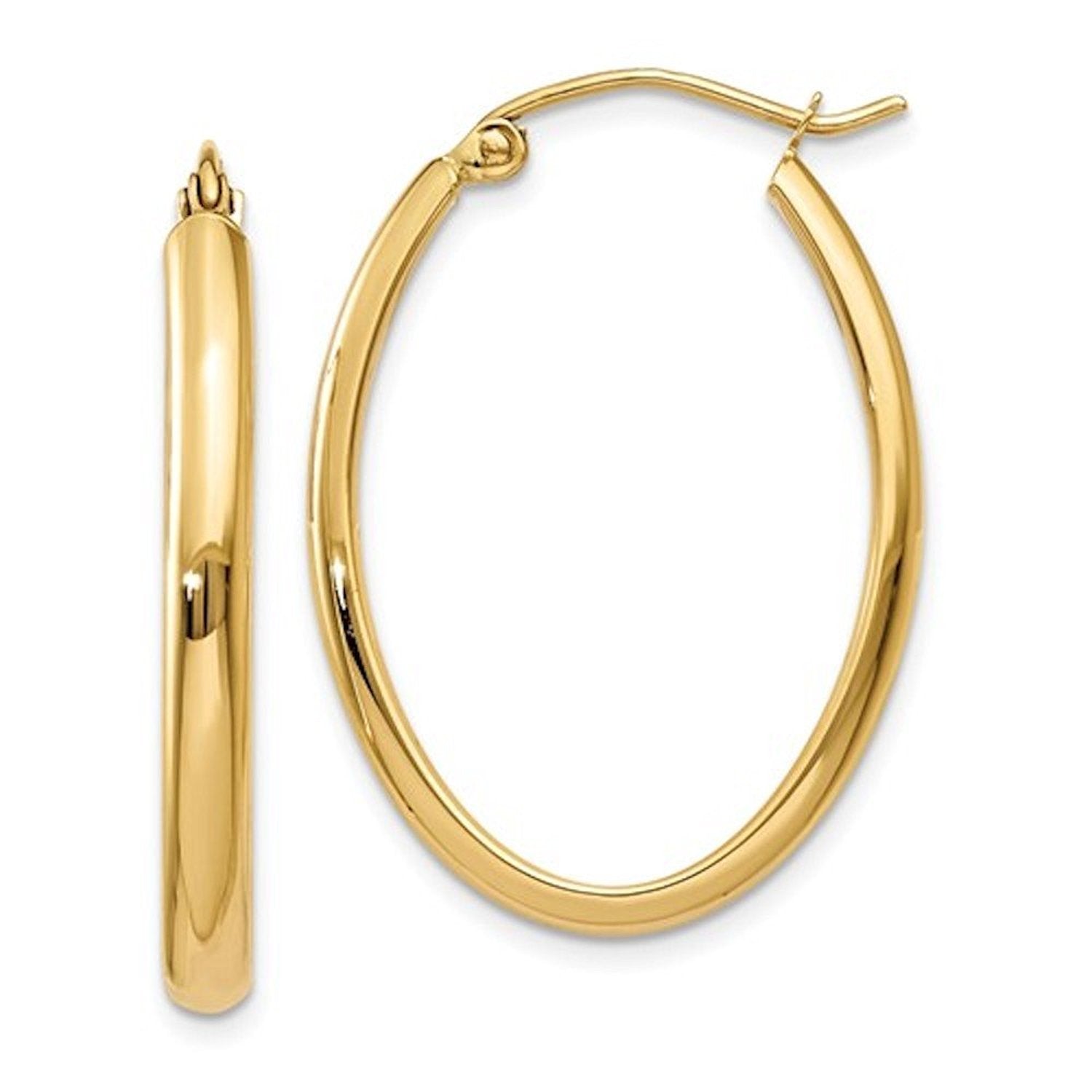 14k Yellow Gold Classic Polished Oval Hoop Earrings 29mm x 21mm x 3mm