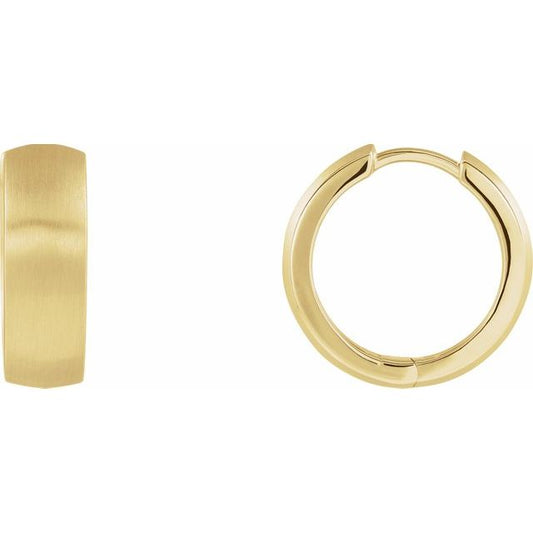 14k yellow gold satin brushed huggie hinged hoop earrings 17.5mm x 5.5mm