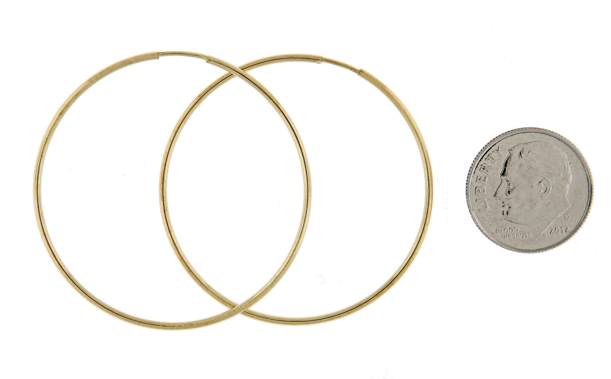 14k yellow gold round endless hoop earrings 40mm x 1.25mm