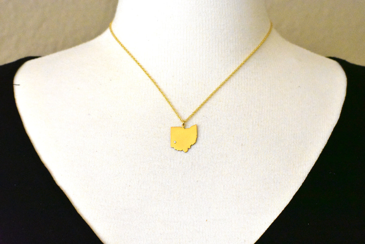 14k 10k yellow rose white gold diamond silver ohio oh state map personalized city necklace