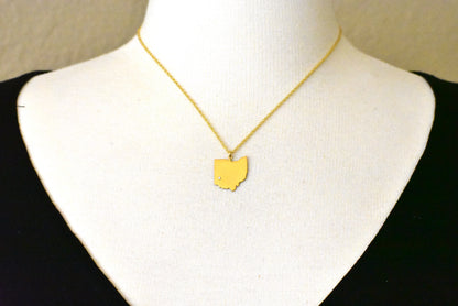 14k 10k yellow rose white gold diamond silver ohio oh state map personalized city necklace