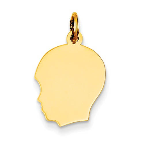 10K Solid Yellow Gold 13mm Boy Head Facing Left Silhouette Engravable Disc Pendant Charm Engraved Personalized Initial Name Monogram