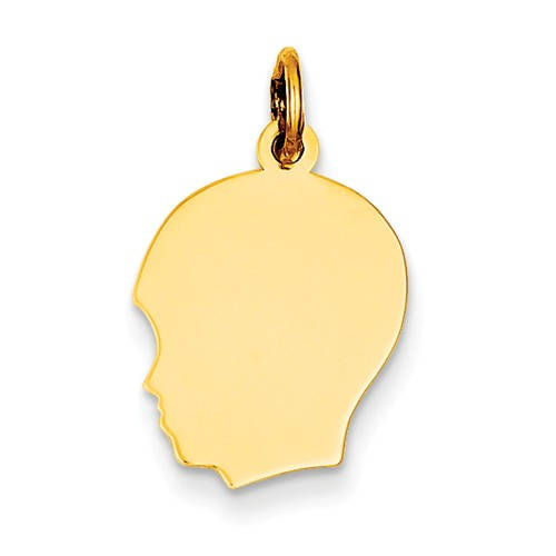 10k solid yellow gold 13mm boy head facing left silhouette engravable disc pendant charm engraved personalized initial name monogram
