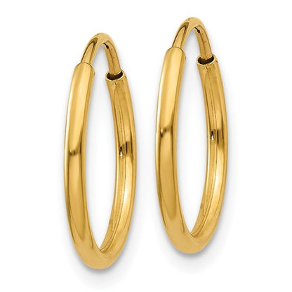 14k yellow gold round endless hoop earrings 12mm x 1.25mm