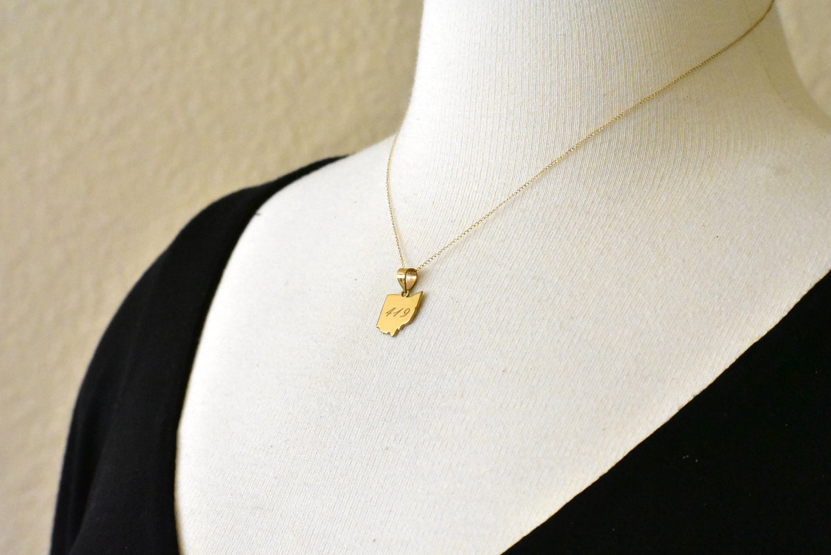 14k gold or sterling silver ohio oh state map pendant charm personalized monogram