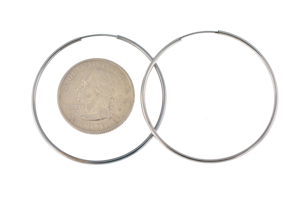 14k white gold classic endless round hoop earrings 40mm x 1.5mm