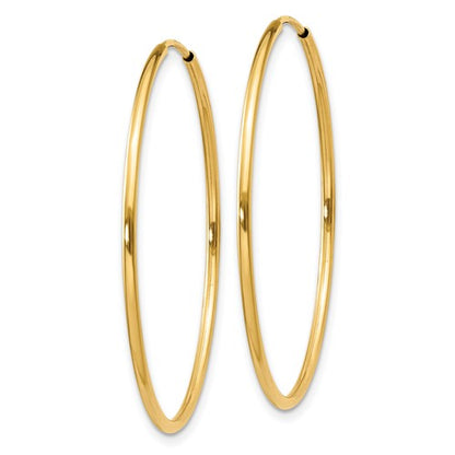 14k yellow gold round endless hoop earrings 30mm x 1.25mm