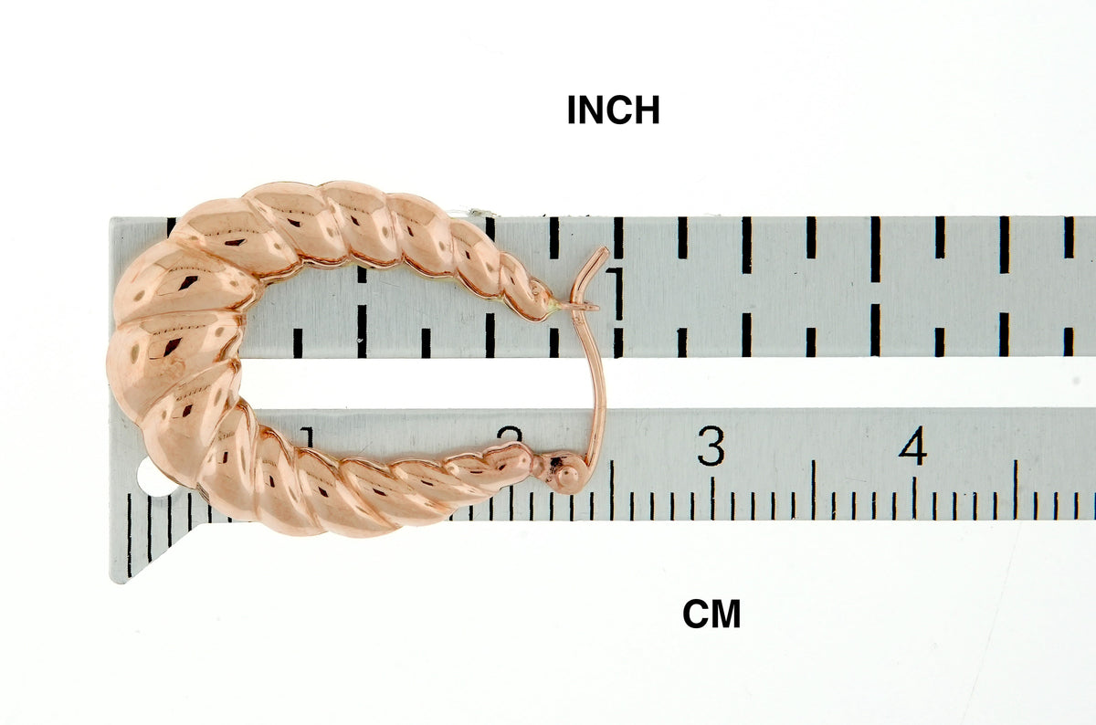 14k rose gold shrimp scalloped twisted hollow classic hoop earrings 17mm