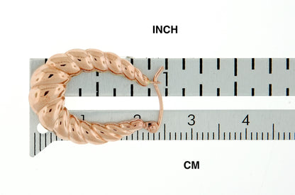 14k rose gold shrimp scalloped twisted hollow classic hoop earrings 17mm