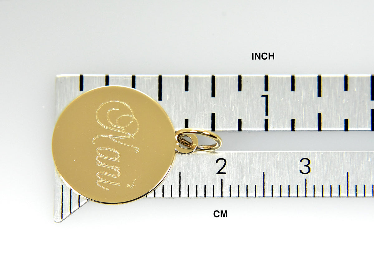 14k yellow gold 14mm round disc pendant charm letter initial engraved personalized monogram