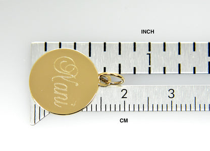 14k yellow gold 14mm round disc pendant charm letter initial engraved personalized monogram