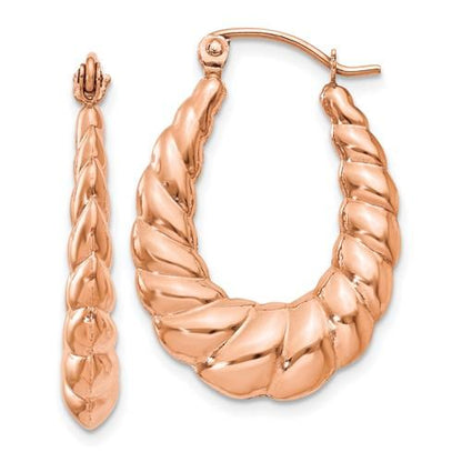 14k rose gold shrimp scalloped twisted hollow classic hoop earrings 17mm