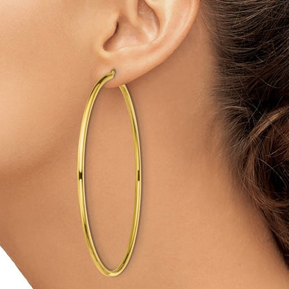 yellow gold plated sterling silver 3.15 inch round hoop earrings 80mm x 2.5mm