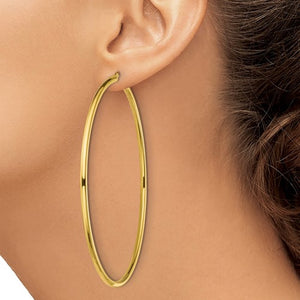 Yellow Gold Plated Sterling Silver 3.15 inch Round Hoop Earrings 80mm x 2.5mm