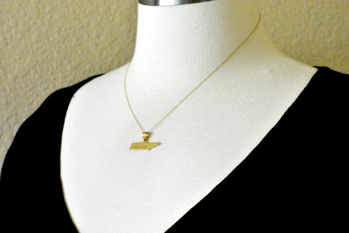 14k gold or sterling silver tennessee tn state map pendant charm personalized monogram