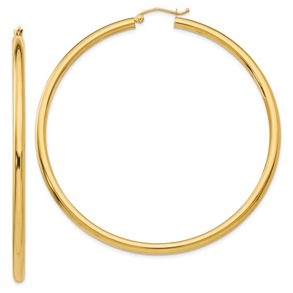 14k Yellow Gold Classic Round Large Hoop Earrings 64mm x 3mm