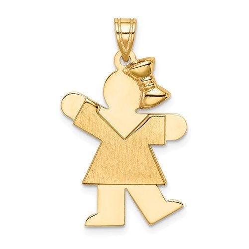 14k yellow gold girl with bow pendant charm personalized engraved monogram
