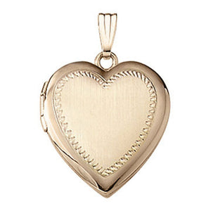 14k Yellow Gold 19mm Heart Embossed Locket Pendant Charm Engraved Personalized Monogram