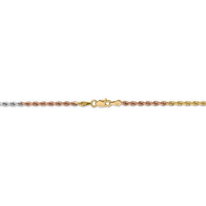 14k yellow white rose gold tri color 2.5mm diamond cut rope bracelet anklet choker necklace chain