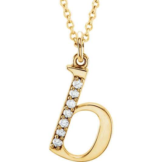 14k yellow rose white gold .04 ctw diamond tiny petite lowercase letter b initial alphabet pendant charm necklace