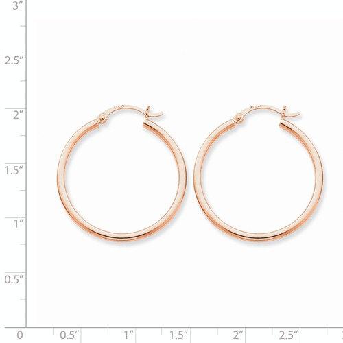 14K Rose Gold Classic Round Hoop Earrings 30mm x 2mm