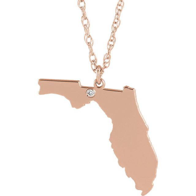 14k 10k Yellow Rose White Gold Diamond Silver Florida FL State Map Personalized City Necklace