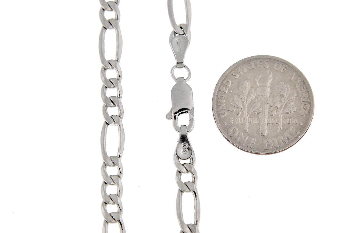 14k white gold 4.4mm lightweight figaro bracelet anklet choker necklace pendant chain
