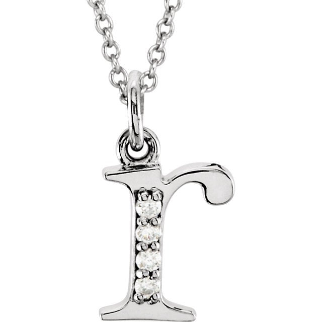 14k yellow rose white gold .025 ctw diamond tiny petite lowercase letter r initial alphabet pendant charm necklace