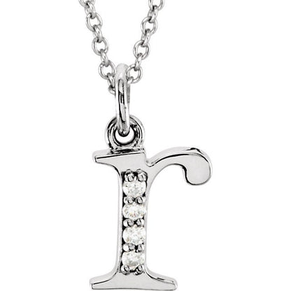 14k yellow rose white gold .025 ctw diamond tiny petite lowercase letter r initial alphabet pendant charm necklace