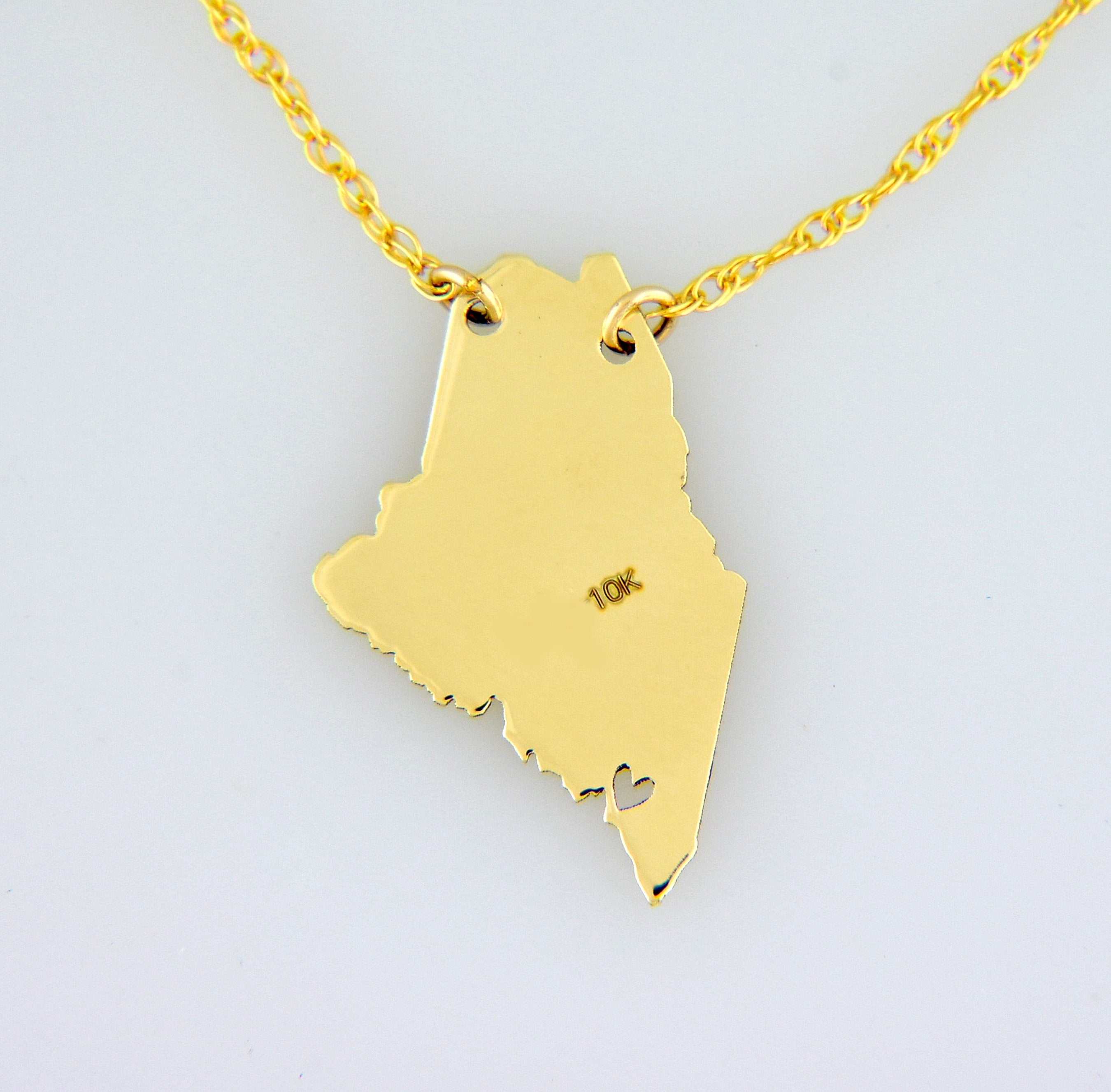 14k Gold 10k Gold Silver Maine State Map Necklace Heart Personalized City